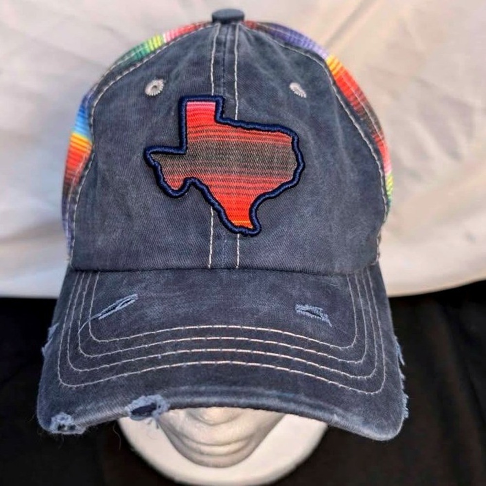 Hat Republic ~ Texas Serape‎ Baseball Cap ~ OS ~ Navy Blue Distressed/Rainbow